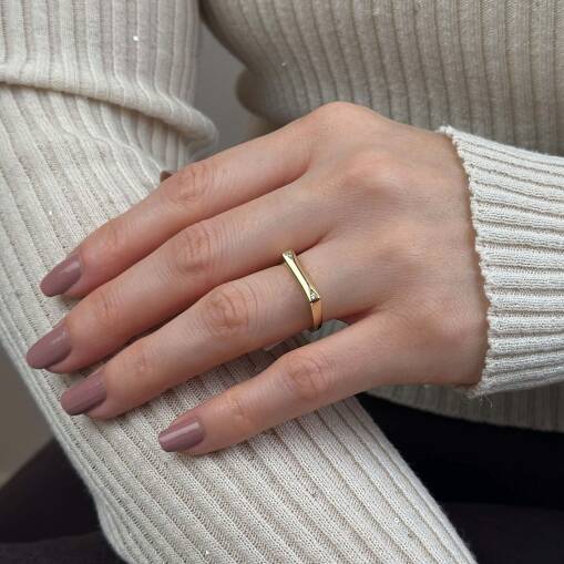 14 Ayar Altın Love Tasarım Taşlı Yüzük - 5