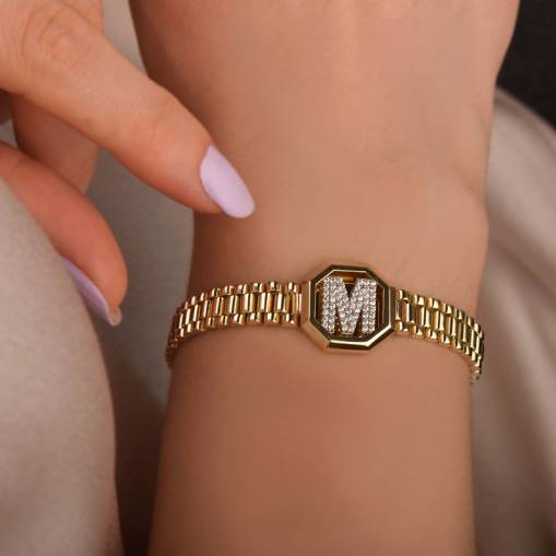 14 Ayar Altın M Harf Bileklik - 1