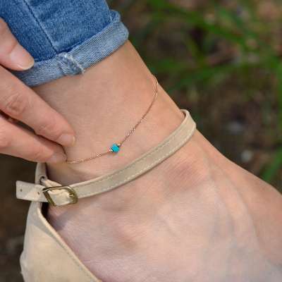 14 Ayar Altın Mavi Küp Halhal