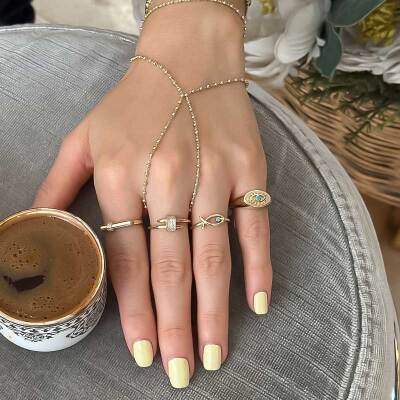 14 Ayar Altın Mavi Taşlı Göz Yüzük - 2