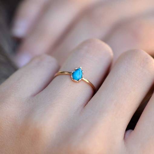 14 Ayar Altın Mavi Taşlı Yüzük - 1