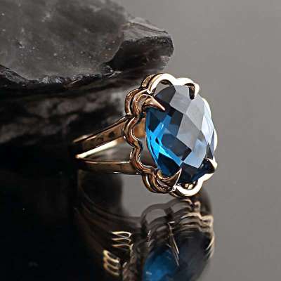 14 Ayar Altın Mavi Topaz Taşlı Yüzük - ENGİNGOLD İZM