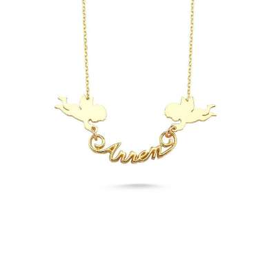 14 Ayar Altın Melekli Annem Yazılı Kolye - ENGİNGOLD