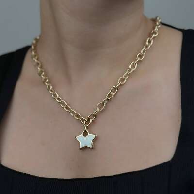 14 Ayar Altın Mineli Yıldız Kolye – Mine Taşlı Şık Model - 2