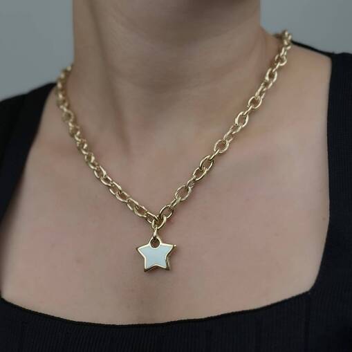 14 Ayar Altın Mineli Yıldız Kolye – Mine Taşlı Şık Model - 2