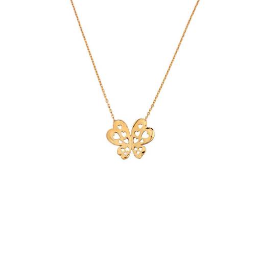 14 Ayar Altın Mini Kalpli Kelebek Kolye - 1
