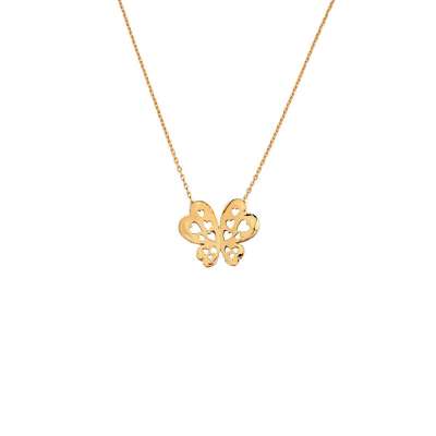 14 Ayar Altın Mini Kalpli Kelebek Kolye - ENGİNGOLD