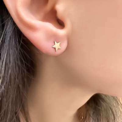 14 Ayar Altın Mini Tek Yıldız Küpe - 3