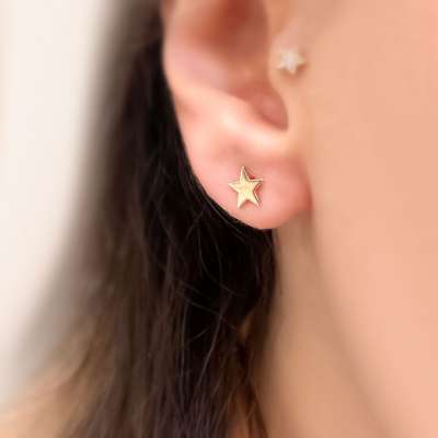 14 Ayar Altın Mini Tek Yıldız Küpe - 4