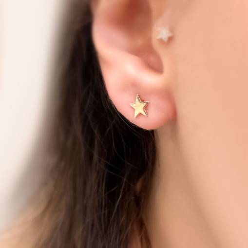 14 Ayar Altın Mini Tek Yıldız Küpe - 4