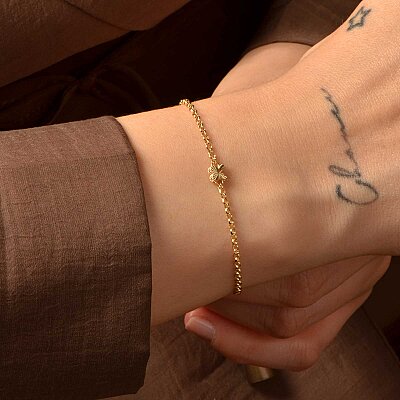 14 Ayar Altın Minimal Doç Zincir Kelebek Bileklik - 4