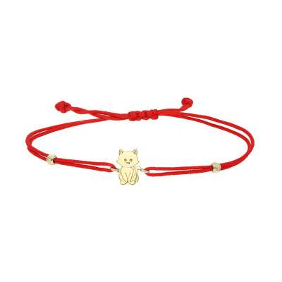 14 Ayar Altın Minimal Kedi İpli Bileklik - 2