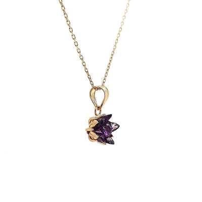 14 Ayar Altın Mor Lotus Çiçeği Kolye - 1