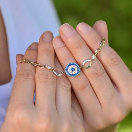 14 Ayar Altın Nazar Boncuklu Bileklik - 1