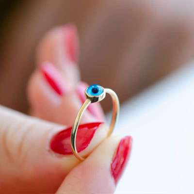 14 Ayar Altın Nazar Boncuklu Eklem Yüzük