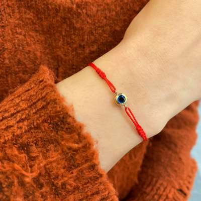 14 Ayar Altın Nazar Boncuklu İpli Bileklik - 3