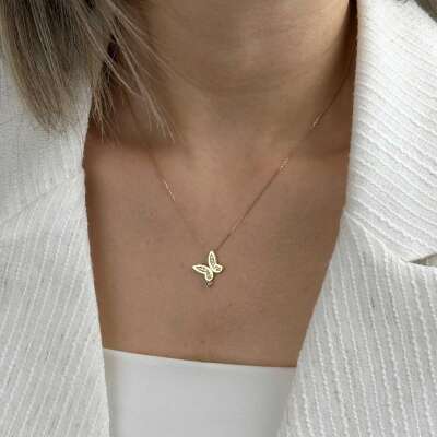 14 Ayar Altın Nazar Boncuklu Kelebek Kolye – Zirkon Taşlı - 2