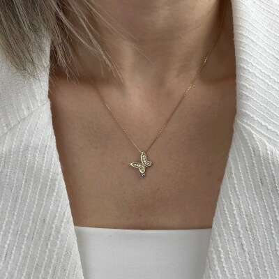 14 Ayar Altın Nazar Boncuklu Kelebek Kolye – Zirkon Taşlı - 4