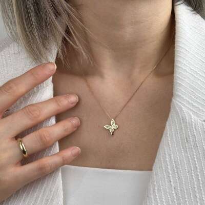 14 Ayar Altın Nazar Boncuklu Kelebek Kolye – Zirkon Taşlı