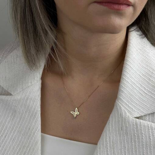 14 Ayar Altın Nazar Boncuklu Kelebek Kolye – Zirkon Taşlı - 3
