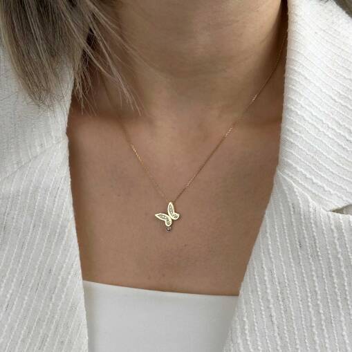 14 Ayar Altın Nazar Boncuklu Kelebek Kolye – Zirkon Taşlı - 2