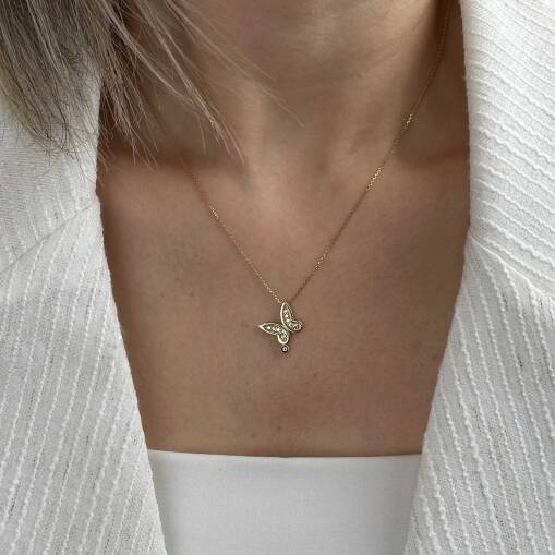 14 Ayar Altın Nazar Boncuklu Kelebek Kolye – Zirkon Taşlı - 4