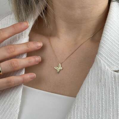 14 Ayar Altın Nazar Boncuklu Kelebek Kolye – Zirkon Taşlı - 5