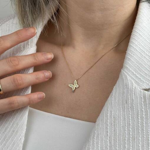 14 Ayar Altın Nazar Boncuklu Kelebek Kolye – Zirkon Taşlı - 5