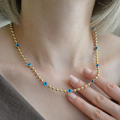14 Ayar Nazar Boncuklu Top Kolye - 3