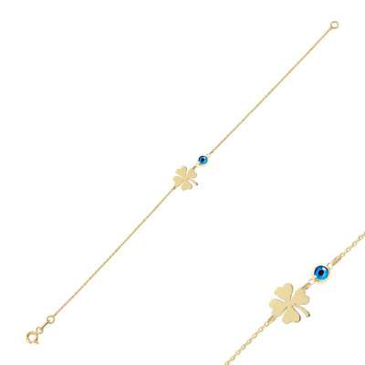 14 Ayar Altın Nazar Boncuklu Yonca Bileklik - 2