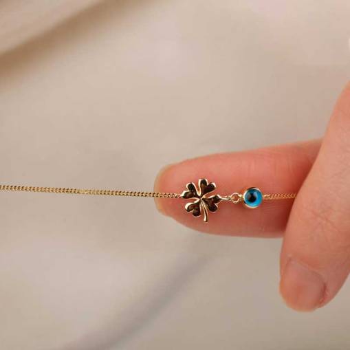 14 Ayar Altın Nazar Boncuklu Yonca Bileklik - 1