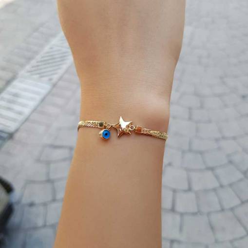 14 Ayar Altın Nazarlı Yıldız Bileklik - 1