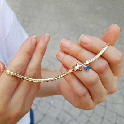 14 Ayar Altın Nazarlı Yıldız Bileklik - 2