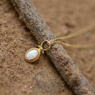 14 Ayar Altın Opal Taşlı kolye - Thumbnail