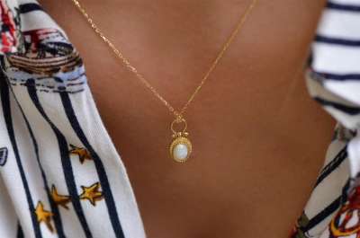 14 Ayar Altın Opal Taşlı kolye - Thumbnail