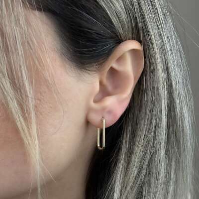 14 Ayar Altın Oval Dikdörtgen Küpe – Taşsız Şık Tasarım - ENGİNGOLD GAB