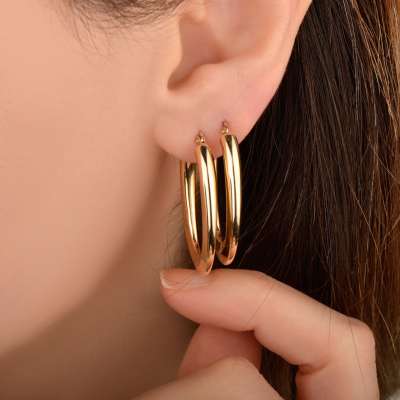 14 Ayar Altın Oval Küpe - 1