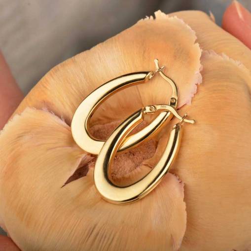 14 Ayar Altın Oval Küpe - 2