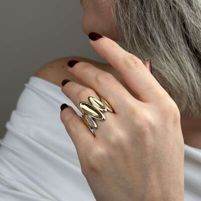 14 Ayar Altın Oval Yüzük – Zirkon Taşlı Regold Tasarım - 2