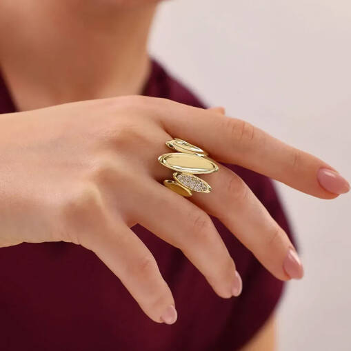 14 Ayar Altın Oval Yüzük – Zirkon Taşlı Regold Tasarım - 5