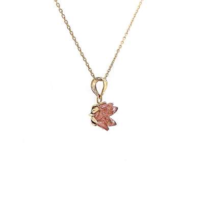 14 Ayar Altın Pembe Lotus Çiçeği Kolye - 1