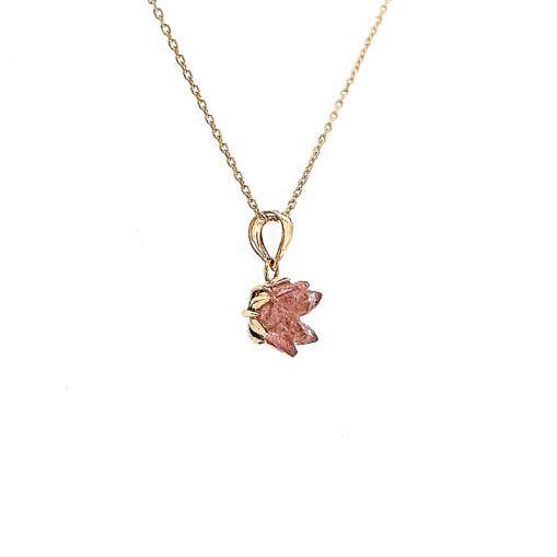 14 Ayar Altın Pembe Lotus Çiçeği Kolye - 1