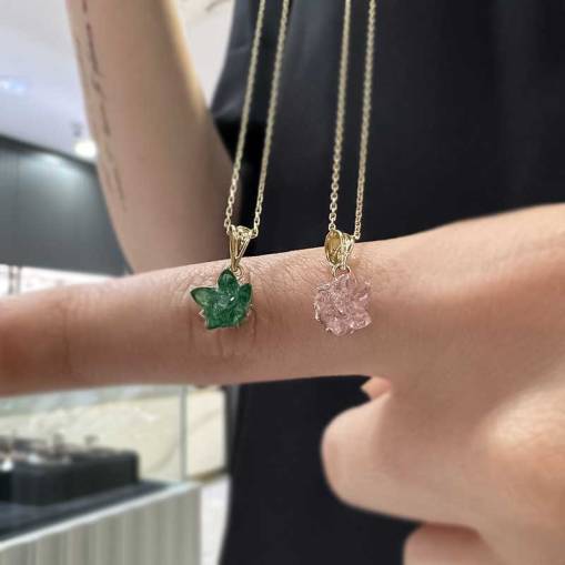 14 Ayar Altın Pembe Lotus Çiçeği Kolye - 3