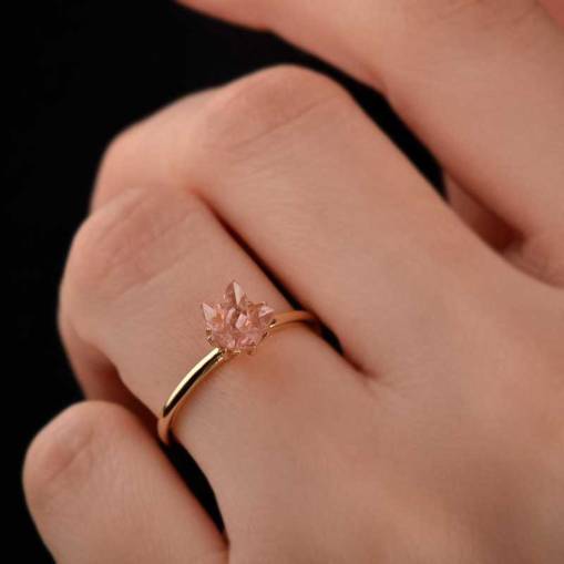 14 Ayar Altın Pembe Lotus Çiçeği Yüzük - 2