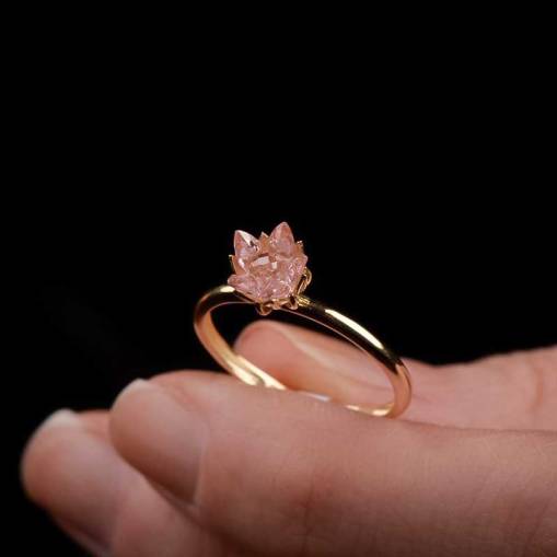 14 Ayar Altın Pembe Lotus Çiçeği Yüzük - 1