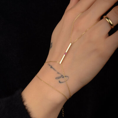 14 Ayar Altın Pembe Taşlı Çubuk Bar Şahmeran - 3