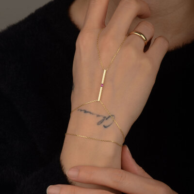 14 Ayar Altın Pembe Taşlı Çubuk Bar Şahmeran - 6