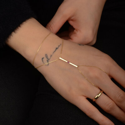 14 Ayar Altın Pembe Taşlı Çubuk Bar Şahmeran - 4