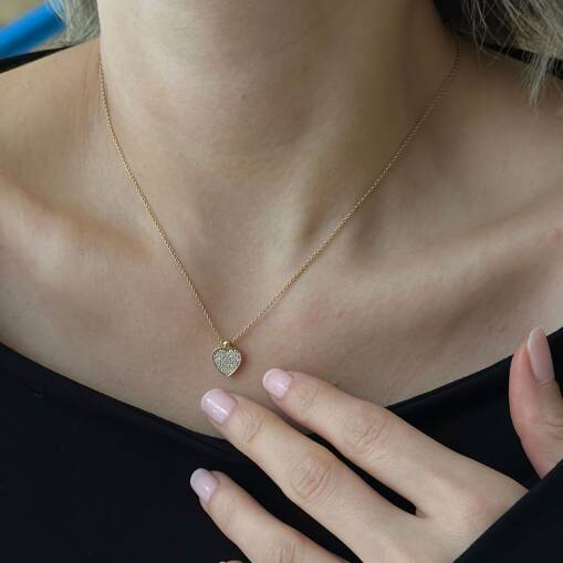 14 Ayar Altın Pırlanta Kalp Kolye – Zarif ve Şık Tasarım - 1