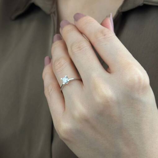 14 Ayar Altın Pırlanta Tektaş Yüzük 0.50 Karat Lüks Model - 1